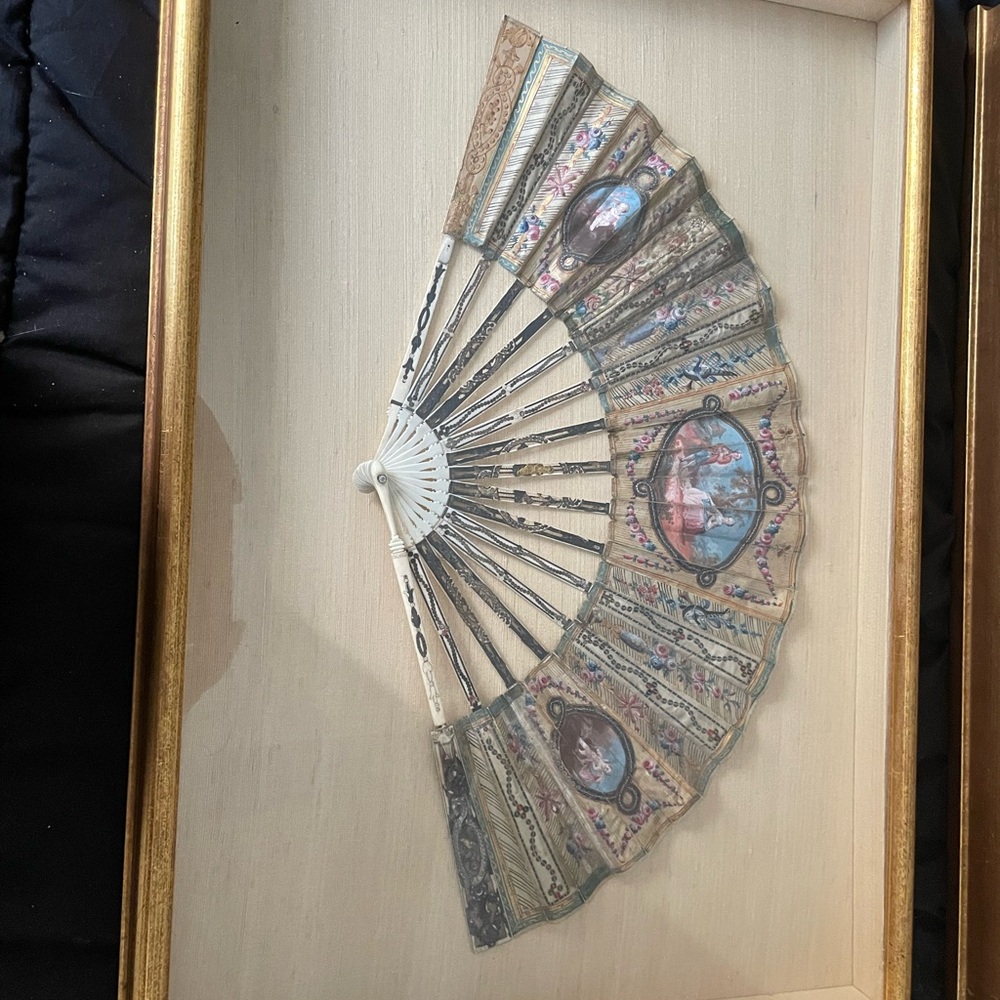 Elegant Framed Fan Art in Gold and Cream